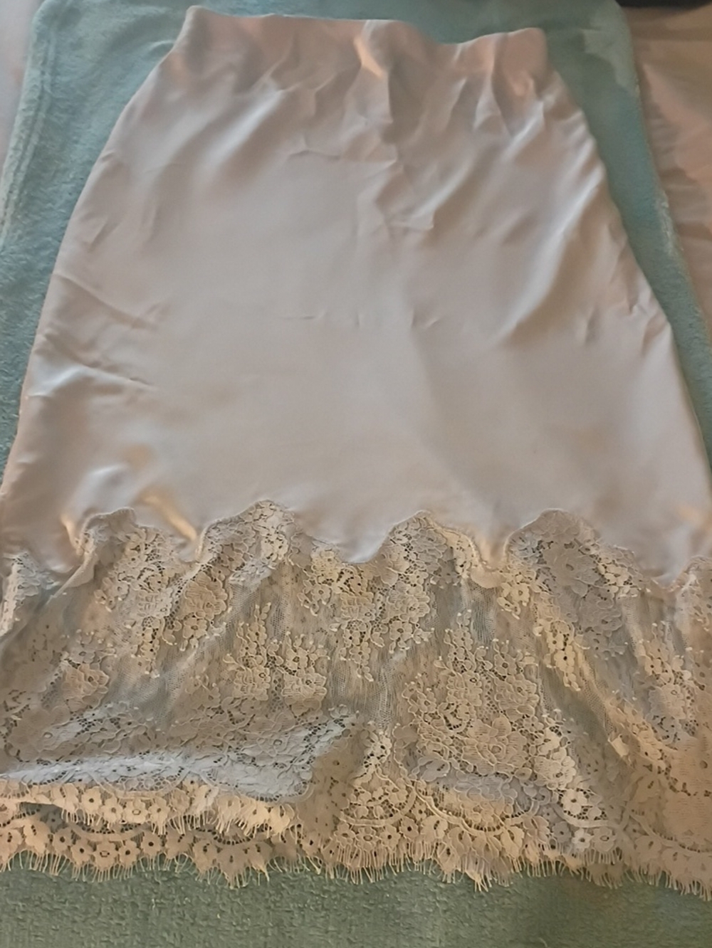 Rachel Zoe Light Blue Satin Maxi Skirt with Lace Hem